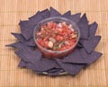 Salsa pico de gallo and blue corn tortilla chips Royalty Free Stock Photo