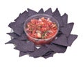 Salsa pico de gallo and blue corn tortilla chips Royalty Free Stock Photo