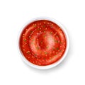 Salsa sauce in porcelain saucer, mexican sauce for snacks