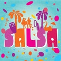 Salsa vector lettering with silhouettes of palms