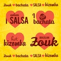 Salsa vector lettering with silhouettes of palms