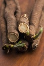 Salsify vegetables on wood Royalty Free Stock Photo