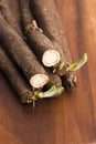 Salsify vegetables on wood Royalty Free Stock Photo