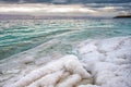 Salt beach of the Dead Sea at sunset, Jordan Royalty Free Stock Photo