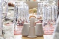 A Salt-cellar, pepper-pot & toothpicks on banquet table. Royalty Free Stock Photo