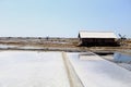 Salt cellars and salt fields in the summer Royalty Free Stock Photo