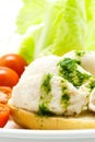 Salt cod brandade with parsley sauce on bread Royalty Free Stock Photo