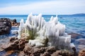 salt crystal formations on a seascape rock
