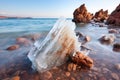 salt crystal formations on a seascape rock