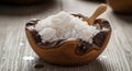 Salt crystals in a rustic wooden Royalty Free Stock Photo