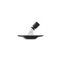 Salt dripping from the salt shaker into the plate, sprinkle salt the dish after cooking icon