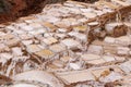 Salt evaporation ponds in Maras salt mines on a sunny day in Cusco city the Sacred Valley, Peru