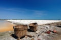 Salt farm with blue sky Royalty Free Stock Photo