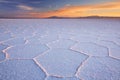 Salt flat Salar de Uyuni in Bolivia at sunrise