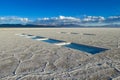 Salt gexagonal surface and water at Uyuni salar