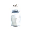 Salt in the glass shaker. Watercolor handdrawn illustration isolated on white background Royalty Free Stock Photo