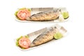 Salt-grilled horse mackerel, isolated with clipping path. Royalty Free Stock Photo