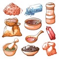 Salt hand drawn set, cooking natural ingredient