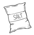 Salt hand drawn sketch.Bag with salt. Poster or banner for website. Linear flat vector illustration isolated on white background