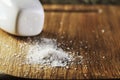 Salt heap on a cutting board close-up Royalty Free Stock Photo