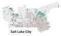 Salt Lake City map, capital city of the USA state of Utah. Municipal administrative area map with buildings, rivers and roads,