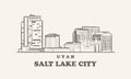 Salt Lake City skyline, utah drawn sketch Royalty Free Stock Photo