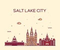 Salt Lake city skyline Utah vector linear style. Royalty Free Stock Photo