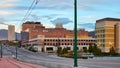 Panoramic view the city downtown with BYU Salt Lake Center at sunset Royalty Free Stock Photo