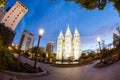 SALT LAKE CITY, UTAH - AUGUST 30: Exterior views of the The Church of Jesus Christ of Latter-day Saints by sunset on August 30, 2 Royalty Free Stock Photo
