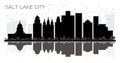 Salt Lake City Utah Skyline black and white silhouette with Reflections. Royalty Free Stock Photo