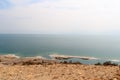 Salt lake Dead sea shore panorama in the west bank, Israel Royalty Free Stock Photo