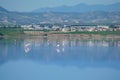 Salt lake of Larnaca and flamingos