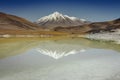 Salt lake in Piedras Rojas, volcanic landscape at sunrise, Atacama, Chile