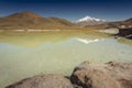 Salt lake in Piedras Rojas, volcanic landscape at sunrise, Atacama, Chile