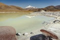 Salt lake in Piedras Rojas, volcanic landscape at sunrise, Atacama, Chile