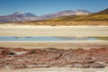 Salt lake in Piedras Rojas, volcanic landscape at sunrise, Atacama, Chile