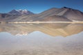 Salt lake in Piedras Rojas, volcanic landscape at sunrise, Atacama, Chile