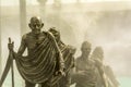 Salt March or Dandi March Led by Gandhi on Foggy Background