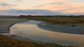 salt meadows in the evening light in the nature reserve of the bay of Saint Brieuc, France