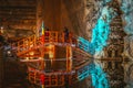 Salt Mine interior with colorful lights tourist attraction salt mine travel concept destination underground Royalty Free Stock Photo