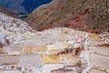 Salt mine terraces in Maras Sacred Valley of incas, Cuzco Peru Royalty Free Stock Photo