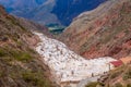 Salt mine terraces in Maras Sacred Valley of incas, Cuzco Peru Royalty Free Stock Photo