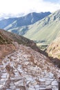 Salt mine terraces in Peru Royalty Free Stock Photo