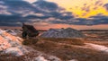 Salt mining on dry lake during sunset Royalty Free Stock Photo