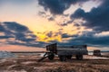 Salt mining on dry lake during sunset Royalty Free Stock Photo