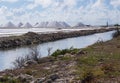 The salt pans of Bonaire. In the foreground a salt lake. Royalty Free Stock Photo