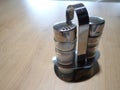 Salt  and pepper accessory on a table Royalty Free Stock Photo