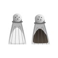 Salt and pepper doodle icons, vintage classic glass shakers with salt and black pepper for seasoning food, isolated