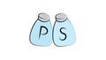 Salt and pepper. Pair of transparent glass shaker with metal cap. Vector illustration cartoon flat icon isolated on white Royalty Free Stock Photo