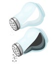 Salt and pepper. Pair of transparent glass shaker with metal cap. Vector illustration cartoon flat icon isolated on white. Web sit Royalty Free Stock Photo